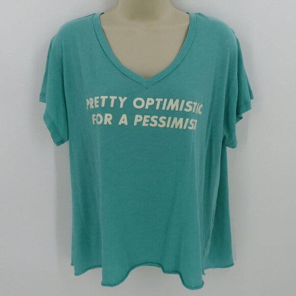 Wildfox Womens Medium Pretty Optimistic for a Pessimist Teal Green Tee Shirt Top - Picture 8 of 9